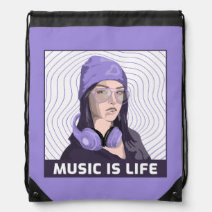Music Is Life Drawstring Backpack – Lavender Beat