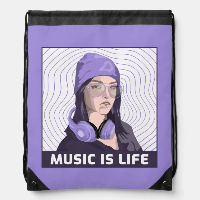 Music Is Life Drawstring Backpack – Lavender Beat  (Front)