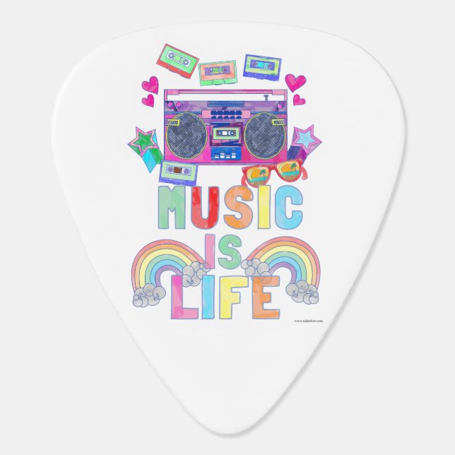 Music Is Life Epic Retro Music Cartoon Motto Guitar Pick (Back)