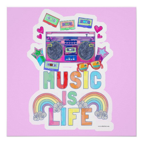 Music Is Life Epic Retro Music Cartoon Quote Poster