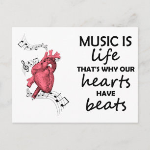 Music is Life, Heart Print, Music Quote, Music Postcard