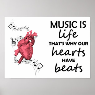 Music is Life, Heart Print, Music Quote, Music Poster