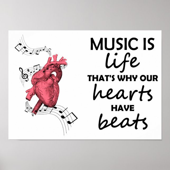 Music is Life, Heart Print, Music Quote, Music Poster (Front)