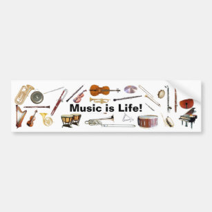"Music is Life" Instrument Bumper Sticker