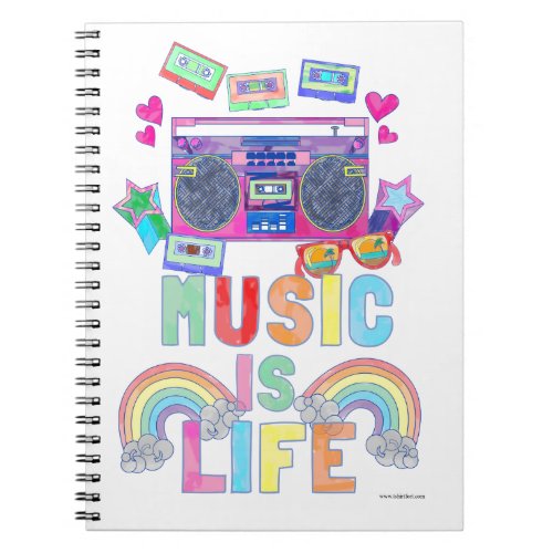 Music is Life Slogan Cool Retro Art Design Notebook