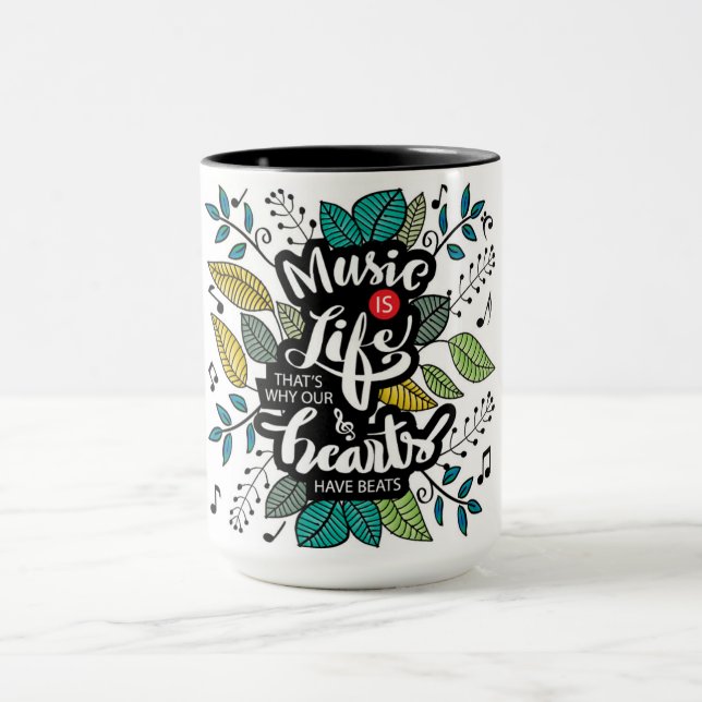 Music Is Life Thats Why Our Hearts Have Beats Mug (Center)