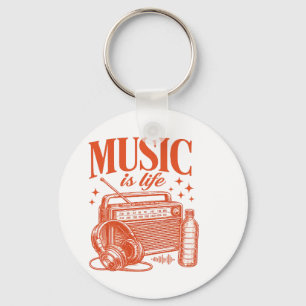 Music Is Life Vintage Design Keychain