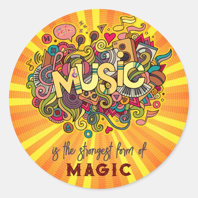 Music is Magic Customizable Quote Art Classic Round Sticker (Front)