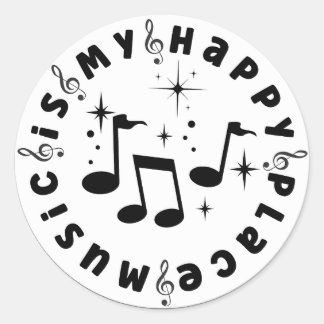 Music Is My Happy Place Classic Round Sticker