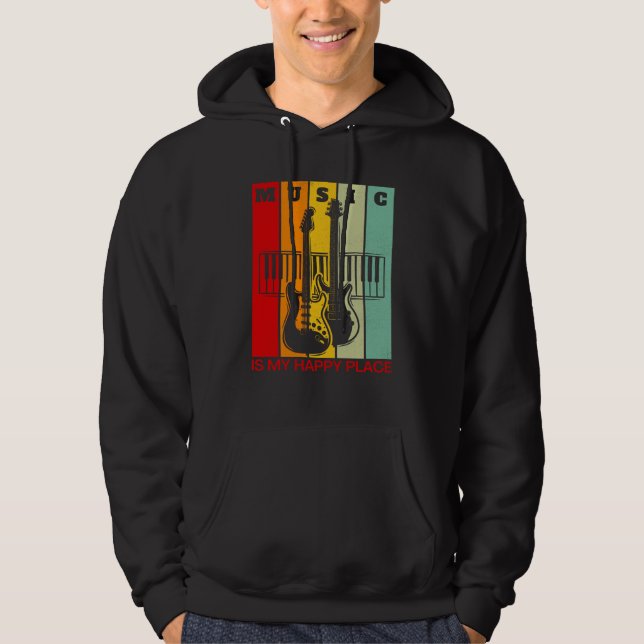 Music is My Happy Place Music Guitar Keyboards Pia Hoodie (Front)