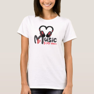 Music Is My Heart, Headphone Heart Graphic  T-Shirt