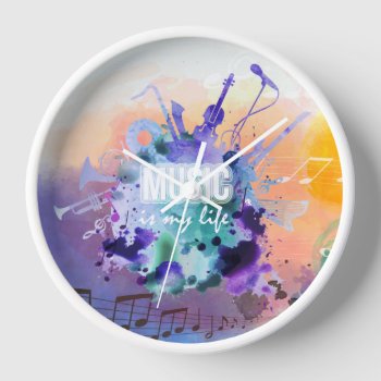 Music Is My Life Illustration Square Wall Clock by Pick_Up_Me at Zazzle