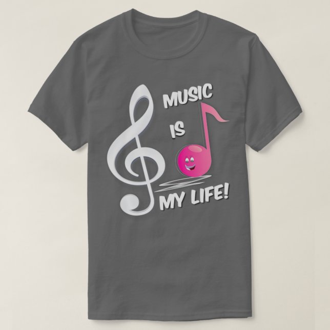 Music is my life pink note treble clef Kids Piano  T-Shirt (Design Front)