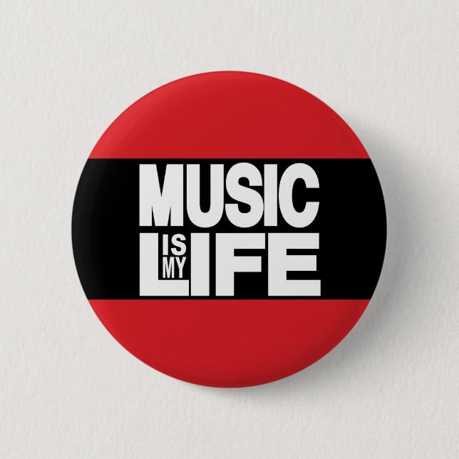 Music Is My Life Red Pinback Button (Front)