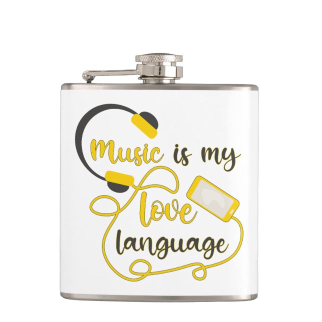 Music is my love language romantic phrase flask (Front)