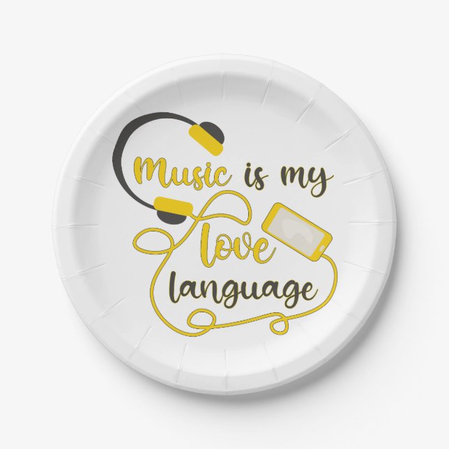Music is my love language romantic phrase paper plates (Front)