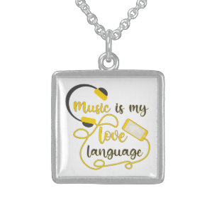 Music is my love language romantic phrase sterling silver necklace