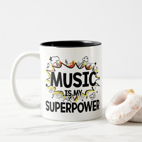 Music Is My Superpower Red and Yellow Design Mug