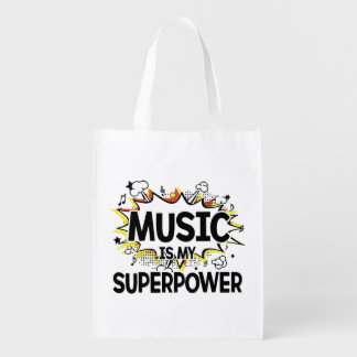 Music is My Superpower Red and Yellow Grocery Bag