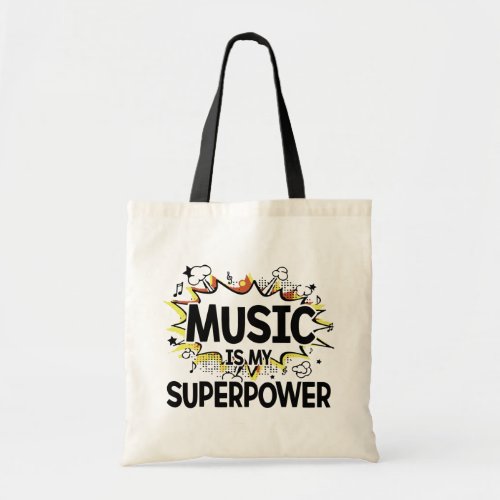 Music Is My Superpower Red and Yellow Tote Bag