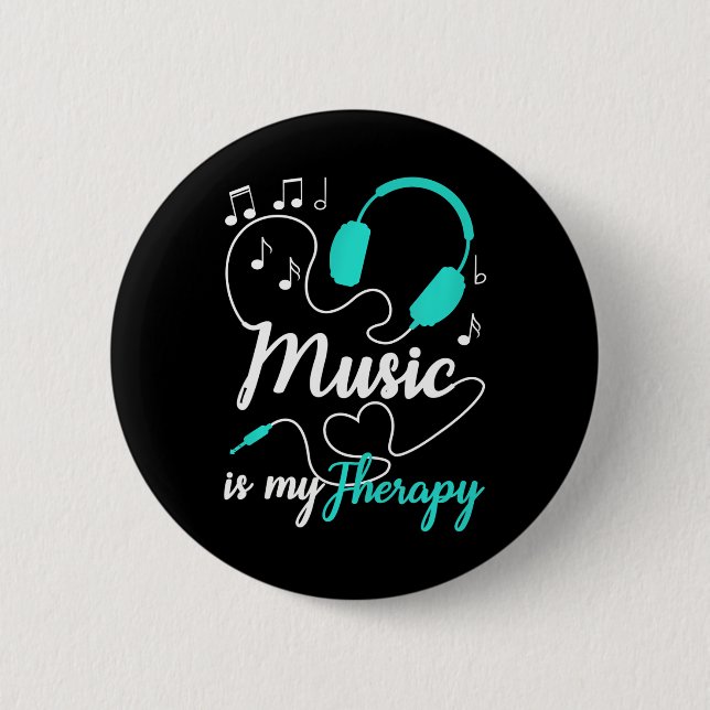Music Is my Therapy Cute Music Lover Button (Front)