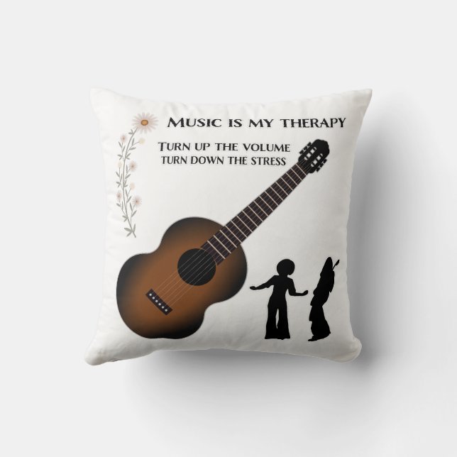 Music Is My Therapy Throw Pillow (Back)