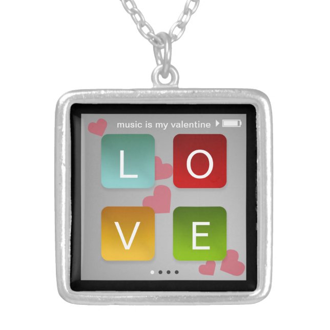 Music is my Valentine ipod touch screen inspired Silver Plated Necklace (Front)