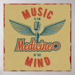 Music Is The Medicine Retro Vintage Wallart Poster at Zazzle