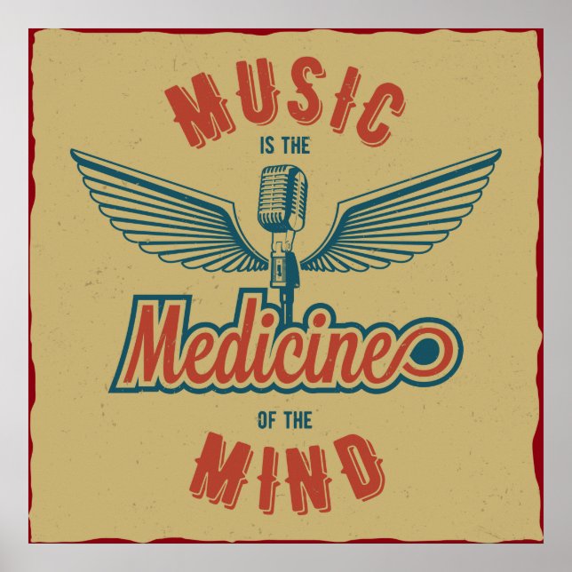 Music is the Medicine Retro Vintage Wallart Poster (Front)