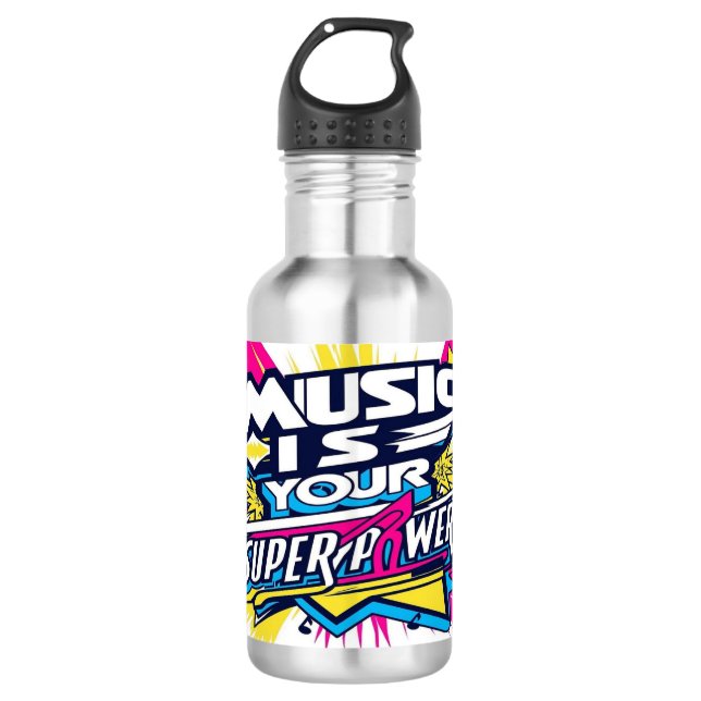 Music Is Your Superpower 2 Stainless Steel Water Bottle (Front)