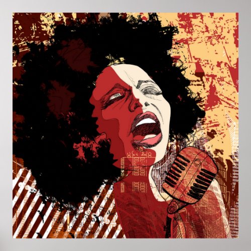 Music Jazz _ afro american jazz singer on grunge b Poster