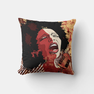 Music Jazz - afro american jazz singer on grunge b Throw Pillow
