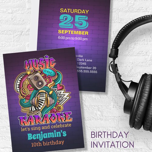 Music Karaoke graffiti style Birthday Invitation