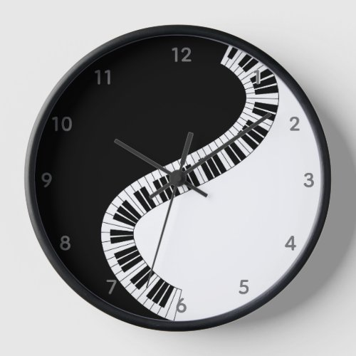 Music Keyboard Piano Black White Curved Keys Decor Clock