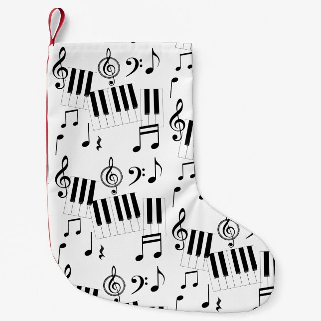 Music Keyboard Piano Note Rest Treble Clef Small Christmas Stocking (Front)