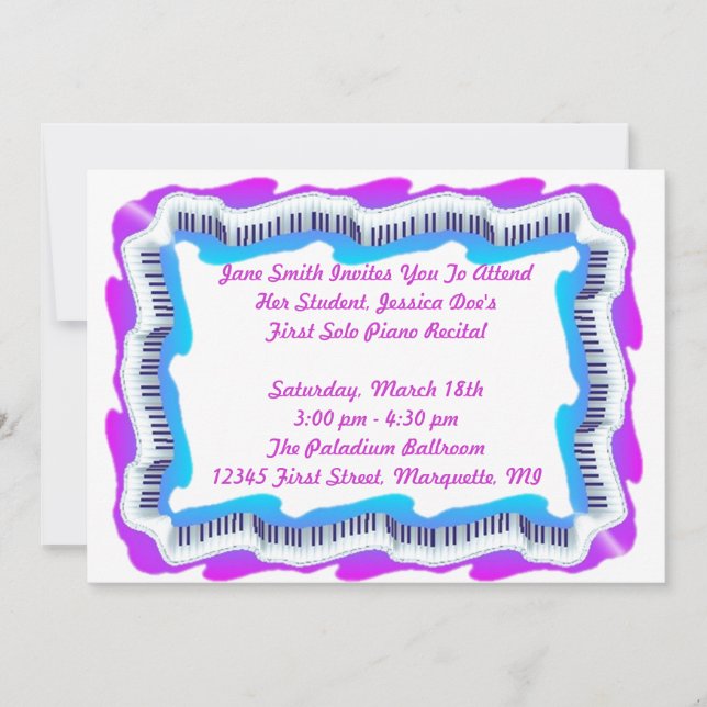 Music Keyboard Piano Recital Or Party INVITATION (Front)