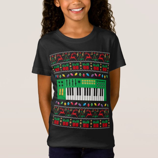 Music Keyboard Ugly Christmas Sweater Xmas Lights  (Front)