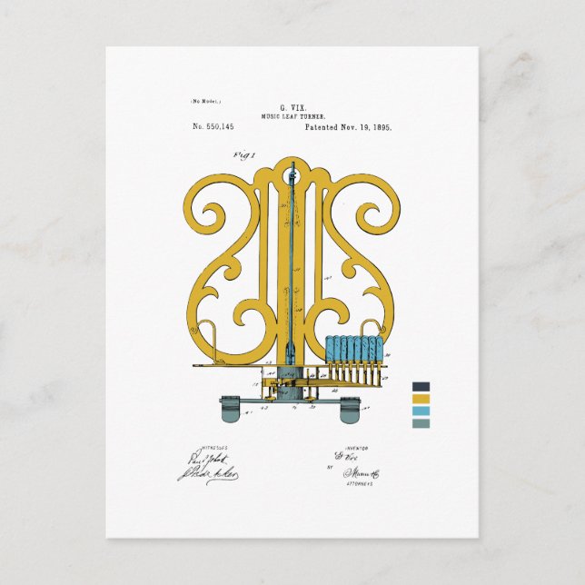 Music Leaf Turner - G. Vix Patent - Colored Postcard (Front)