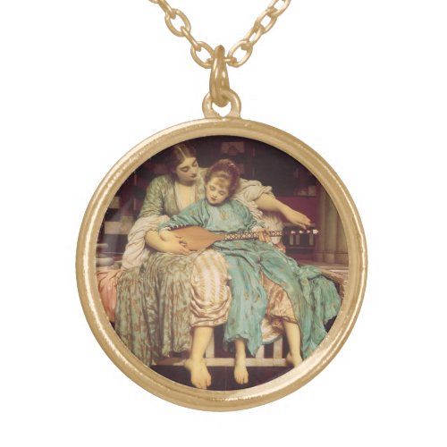 Music Lesson by Lord Frederic Leighton Gold Plated Necklace