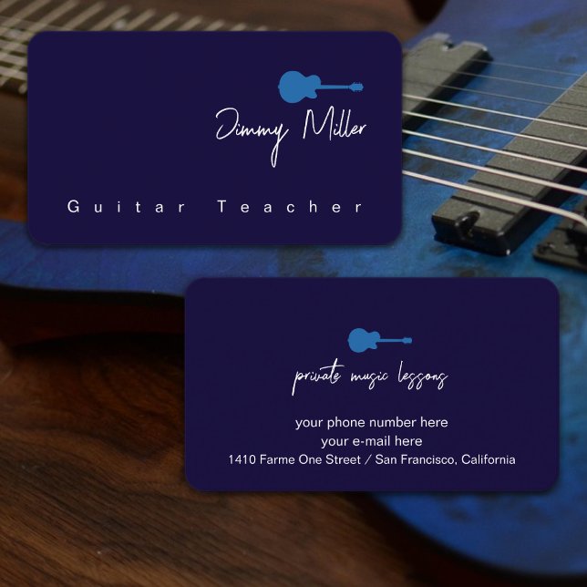 Music Lessons Blue Guitar Business Card (Creator Uploaded)