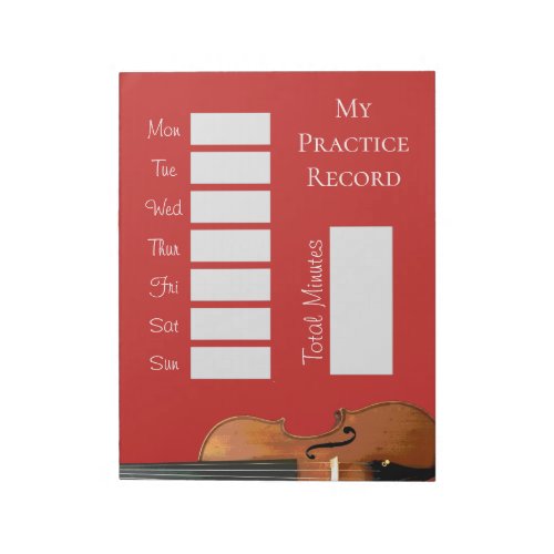 Music Lessons My Practice Record Violin Red Notepad