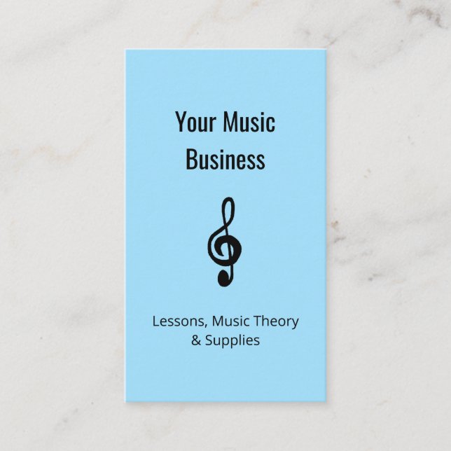 Music Lessons QR code Simple Treble Clef Blue  Business Card (Front)