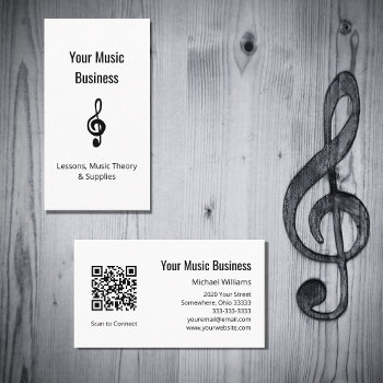 Music Lessons Qr Code Simple Treble Clef  Business Card by MusicArtandMore at Zazzle