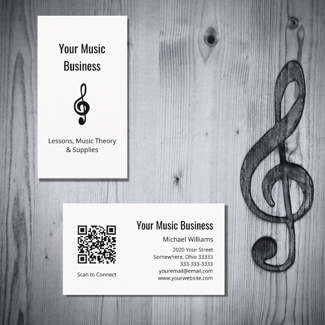 Music Lessons QR code Simple Treble Clef  Business Card (Creator Uploaded)