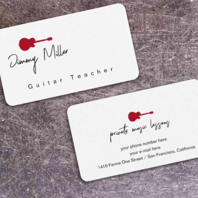 Music Lessons Red Guitar Business Card (Creator Uploaded)