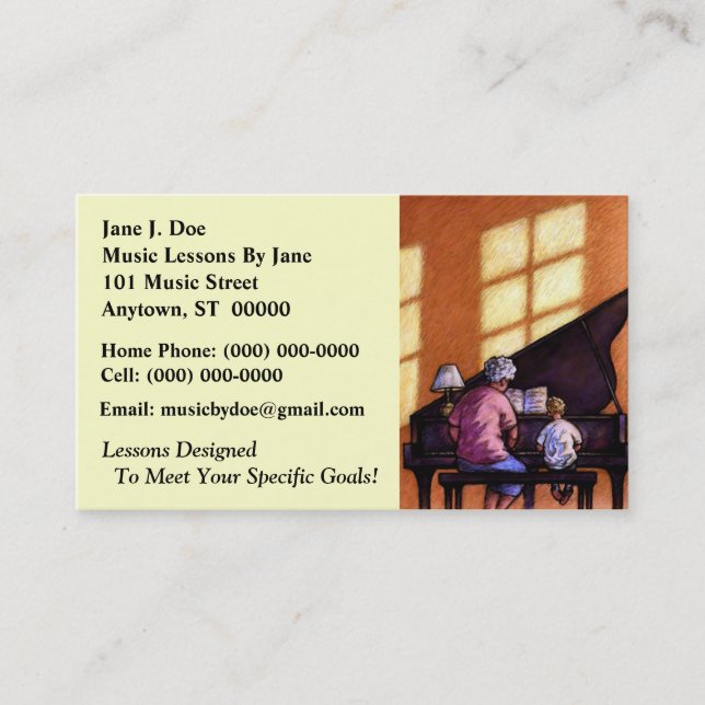 Music Lessons Teacher Instructor's Business Cards (Front)