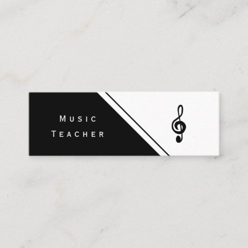 Music Lessons Treble Clef Black and White Mini Business Card