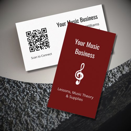 Music Lessons Treble Clef QR code Simple Red  Business Card