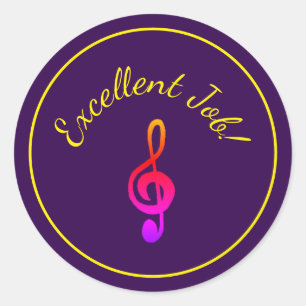Music Lessons Treble Clef Reward Purple Classic Round Sticker