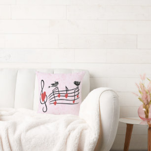Music Love Birds on Pink Throw Pillow